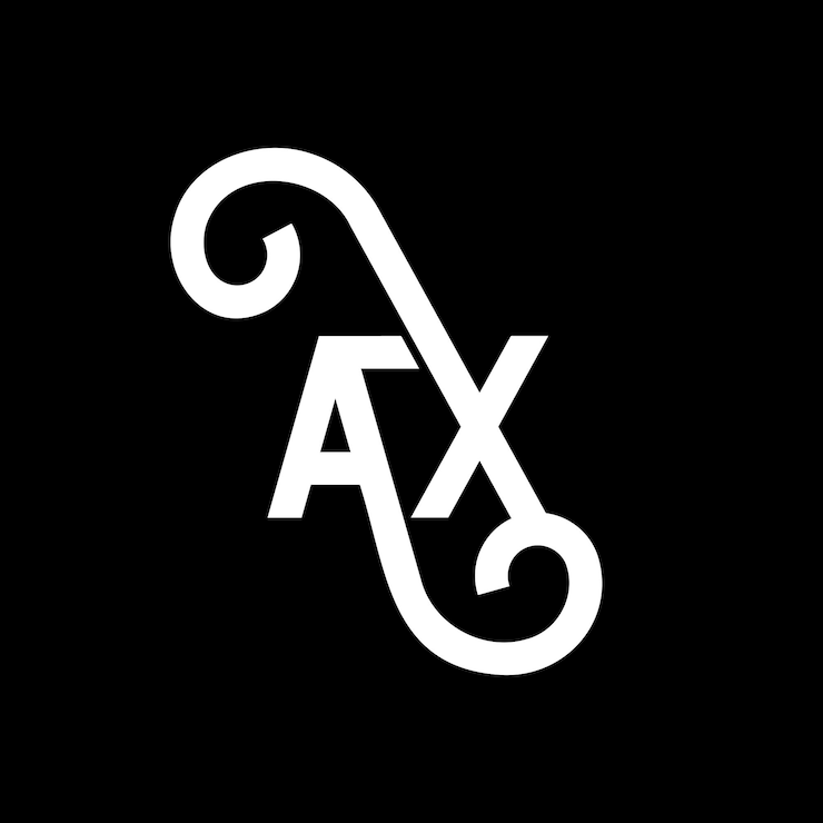 Vector diseño del logotipo de la letra ax en fondo negro ax iniciales creativas concepto del logotipio de la letra ax diseño de la carta ax diseño de la letra blanca en fondo negro logotipo a x a x
