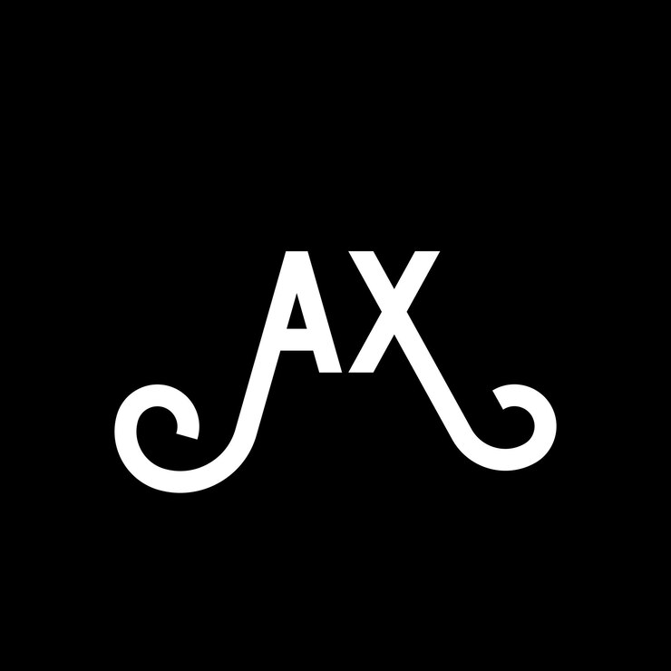 Vector diseño del logotipo de la letra ax en fondo negro ax iniciales creativas concepto del logotipio de la letra ax diseño de la carta ax diseño de la letra blanca en fondo negro logotipo a x a x