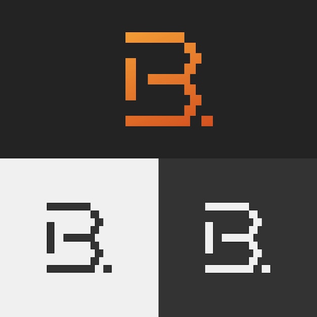 Diseño de logotipo letra B con concepto de píxeles y degradado naranja