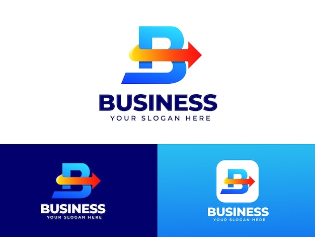 Diseño de logotipo de letra B con diseño de símbolo inicial de gradiente de elemento de icono de flecha