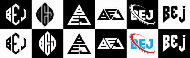 Vector diseño del logotipo de la letra bej en seis estilos bej círculo polígono triángulo hexágono plano y estilo simple con variación de color blanco y negro logotipo de letra establecido en un tablero de arte bej logotipo minimalista y clásico