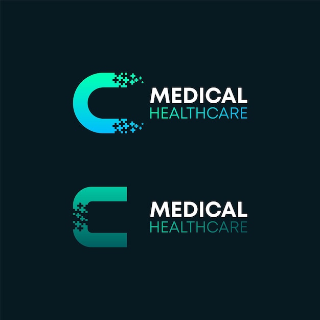 Diseño del logotipo de la letra c abstracta con el concepto pixels plus para empresas médicas y sanitarias