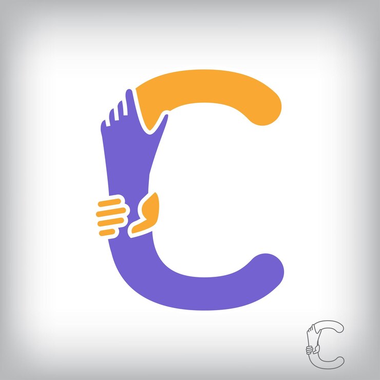 Vector diseño de logotipo de la letra c de un apretón de mano único acuerdo de ayuda de colaboración y trabajo en equipo empresa corporativa