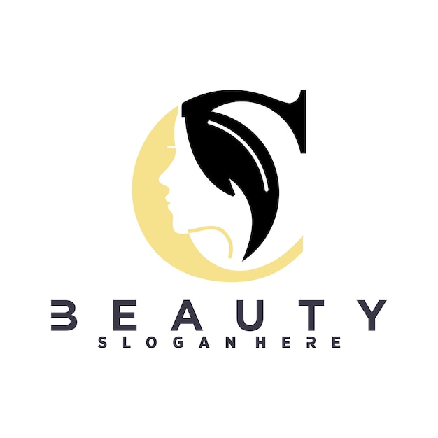 Diseño del logotipo de la letra C belleza Silueta facial de mujer aislada en la letra C