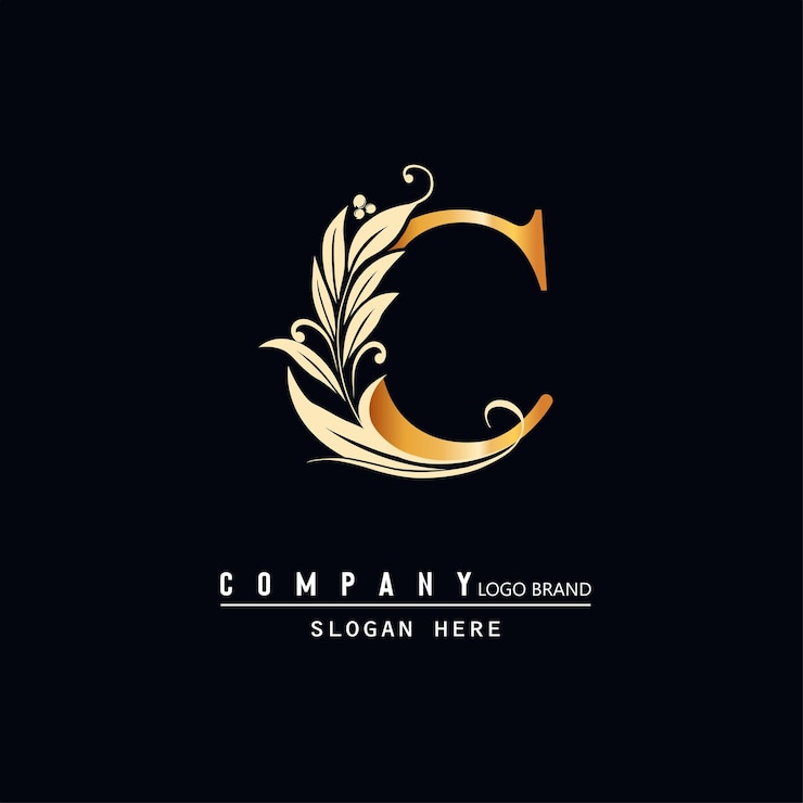 Vector diseño del logotipo de la letra c en forma de hoja letra c floral decorativa de lujo alfabeto vector letra c