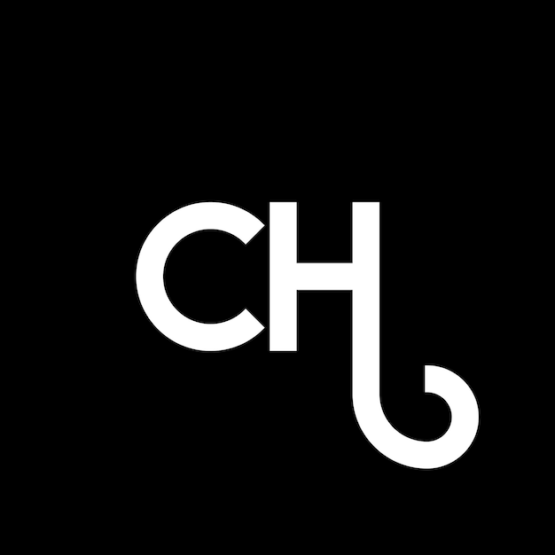 Diseño del logotipo de la letra CH sobre fondo negro Diseño de las iniciales creativas de la letra logotipo concepto de la carta CH Diseño de la letra CR diseño de la letra blanca sobre fondo negro Logotipo C H C H