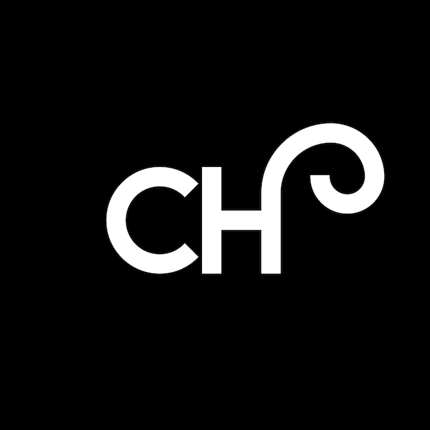 Diseño del logotipo de la letra CH sobre fondo negro Diseño de las iniciales creativas de la letra logotipo concepto de la carta CH Diseño de la letra CR diseño de la letra blanca sobre fondo negro Logotipo C H C H