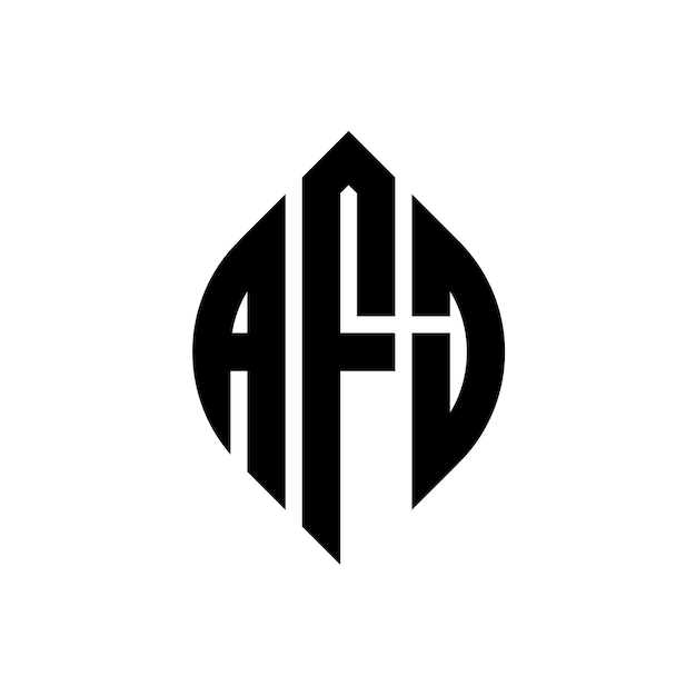 Diseño del logotipo de la letra del círculo AFJ con forma de círculo y elipse Letras de la elipse AFJ con estilo tipográfico Las tres iniciales forman un logotipo del círculo AfJ Emblema del círculo Monograma Abstracto Letra Marca Vector