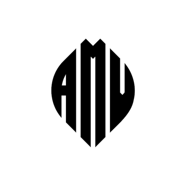 Diseño del logotipo de la letra del círculo AMV con forma de círculo y elipse Letras de la elipse AMV con estilo tipográfico Las tres iniciales forman un logotipo del círculo AmV Círculo Emblema Monograma Abstracto Letra Marca Vector