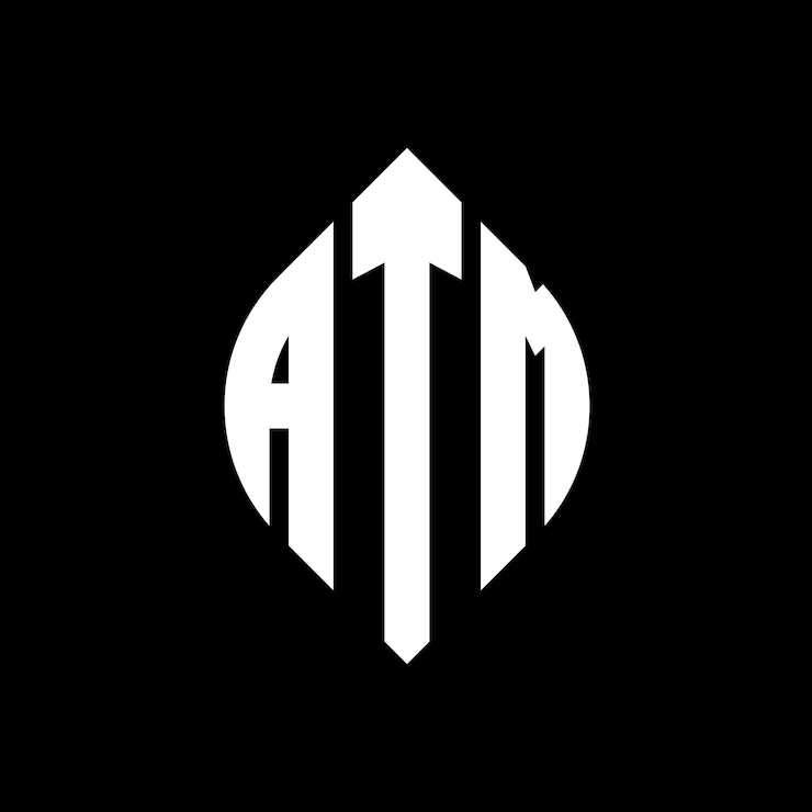 Vector diseño del logotipo de la letra del círculo atm con forma de círculo y elipse letras del círculo atm con estilo tipográfico las tres iniciales forman un logotipo del círculo atm emblema del círculo monograma abstracto letra marca vector.