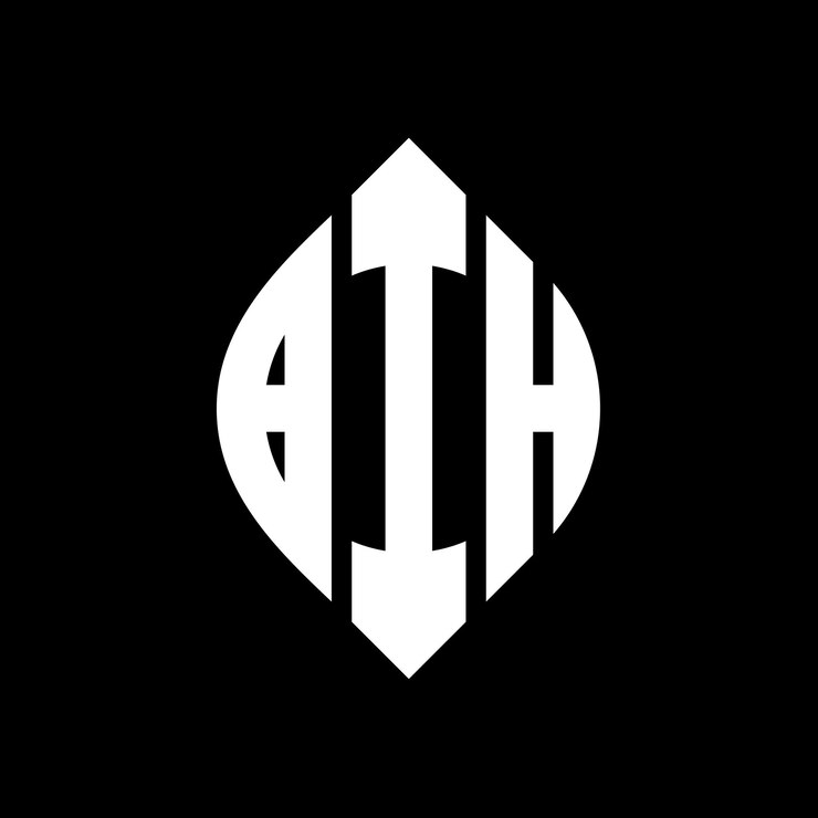 Vector el diseño del logotipo de la letra del círculo bih con forma de círculo y elipse bih letras elípticas con estilo tipográfico las tres iniciales forman un logotipo del círculo bih emblema del círculo monograma abstracto carta marca vector