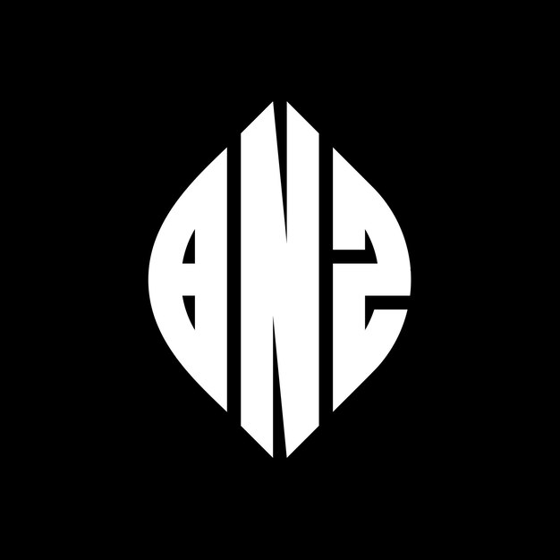 Diseño del logotipo de la letra del círculo BNZ con forma de círculo y elipse BNZ letras de elipse con estilo tipográfico Las tres iniciales forman un logotipo circular BNZ Círculo Emblema Monograma Abstracto Carta Marca Vector