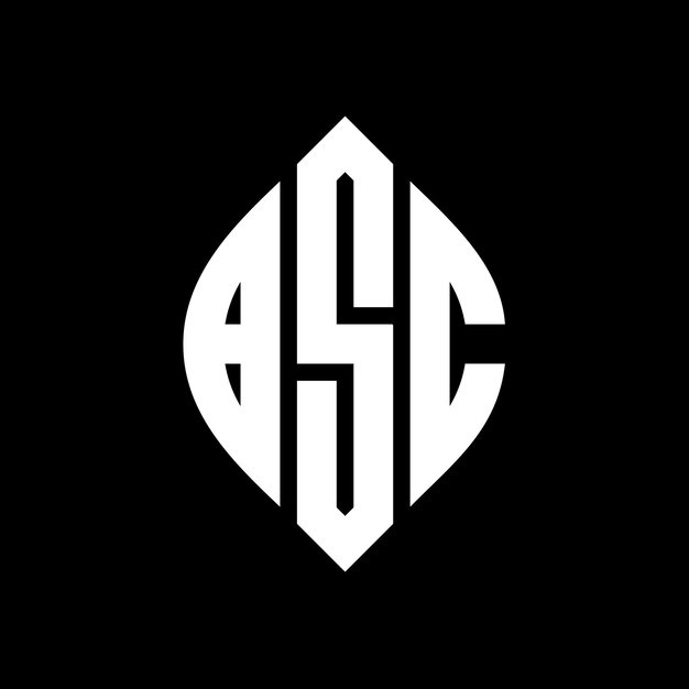 Diseño del logotipo de la letra del círculo BSC con forma de círculo y elipse Letras de la elipse BSC con estilo tipográfico Las tres iniciales forman un logotipo del círculo