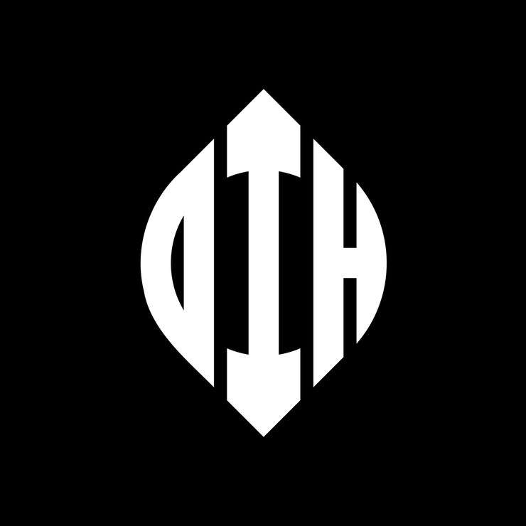 Vector diseño del logotipo de la letra del círculo dih con forma de círculo y elipse letras de la elipse dih con estilo tipográfico las tres iniciales forman un logotipo del círculo dih emblema del círculo monograma abstracto letra marca vector.