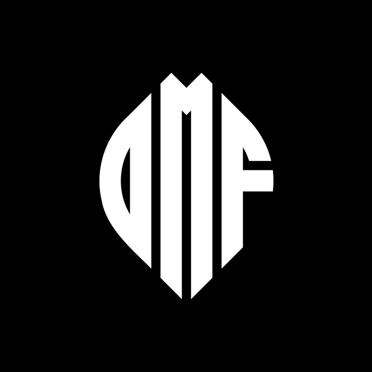 Vector diseño del logotipo de la letra del círculo dmf con forma de círculo y elipse letras de la elipse dmf con estilo tipográfico las tres iniciales forman un logotipo del círculo