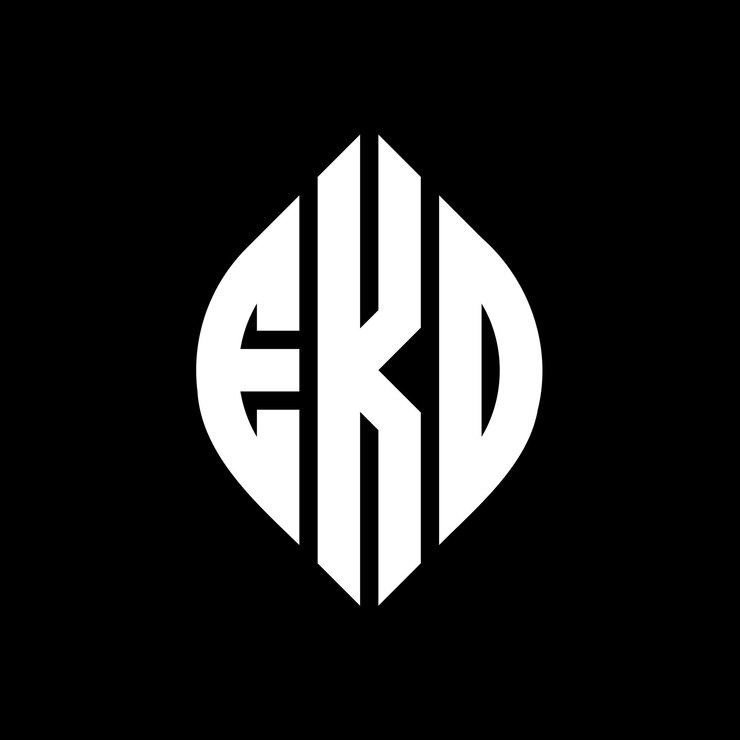 Vector diseño del logotipo de la letra del círculo ekd con forma de círculo y elipse letras elípticas ekd con estilo tipográfico las tres iniciales forman un logotipo del círculo ekd emblema del círculo monograma abstracto letra marca vector.