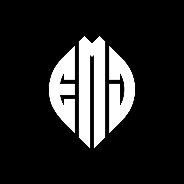 El diseño del logotipo de la letra del círculo EMJ con forma de círculo y elipse EMJ letras de elipse con estilo tipográfico Las tres iniciales forman un logotipo del círculo EMJ emblema del círculo Monograma abstracto letra marca vector.