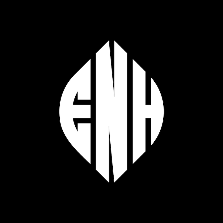 Vector diseño del logotipo de la letra del círculo enh con forma de círculo y elipse letras de la elipse enh con estilo tipográfico las tres iniciales forman un logotipo del círculo enh emblema del círculo monograma abstracto letra marca vector.