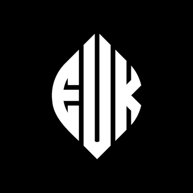 Diseño del logotipo de la letra del círculo EUK con forma de círculo y elipse EUK letras elípticas con estilo tipográfico Las tres iniciales forman un logotipo del círculo EUK Emblema del círculo Monograma Abstracto Letra Marca Vector.