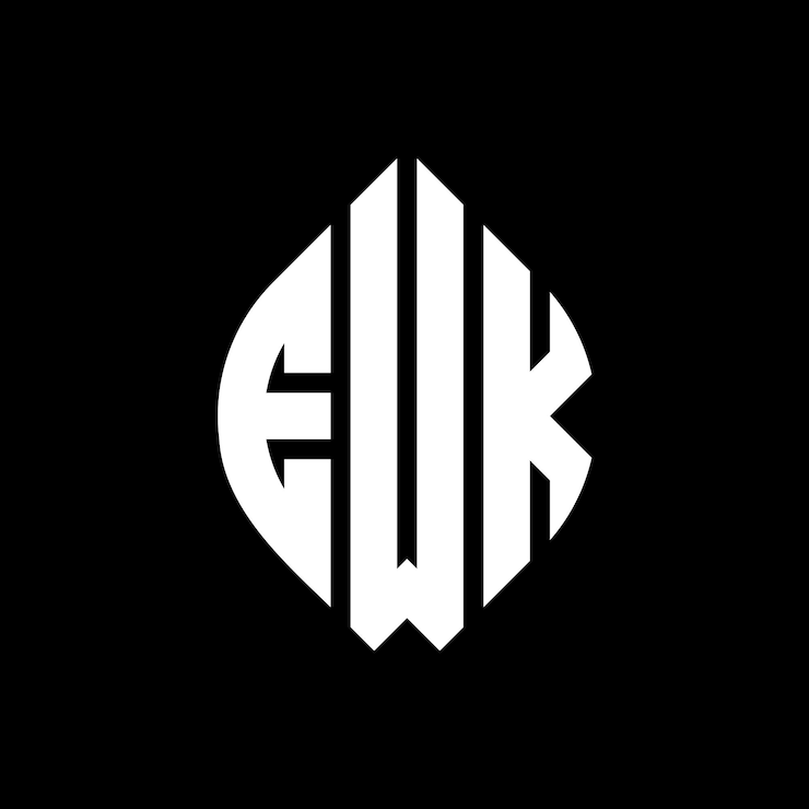 Vector diseño del logotipo de la letra del círculo ewk con forma de círculo y elipse letras de la elipse ewk con estilo tipográfico las tres iniciales forman un logotipo del círculo ewk emblema del círculo monograma abstracto letra mark vector.