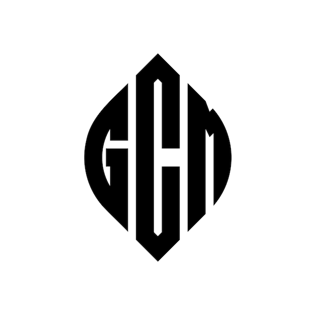 El diseño del logotipo de la letra del círculo GCM con forma de círculo y elipse Las letras de la elipse GCM con estilo tipográfico Las tres iniciales forman un logotipo de círculo El emblema del círculo de GCM El monograma abstracto La letra marca el vector