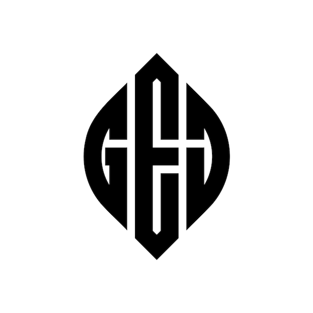 Diseño del logotipo de la letra del círculo GEJ con forma de círculo y elipse Letras de la elipse GEJ con estilo tipográfico Las tres iniciales forman un logotipo del círculo