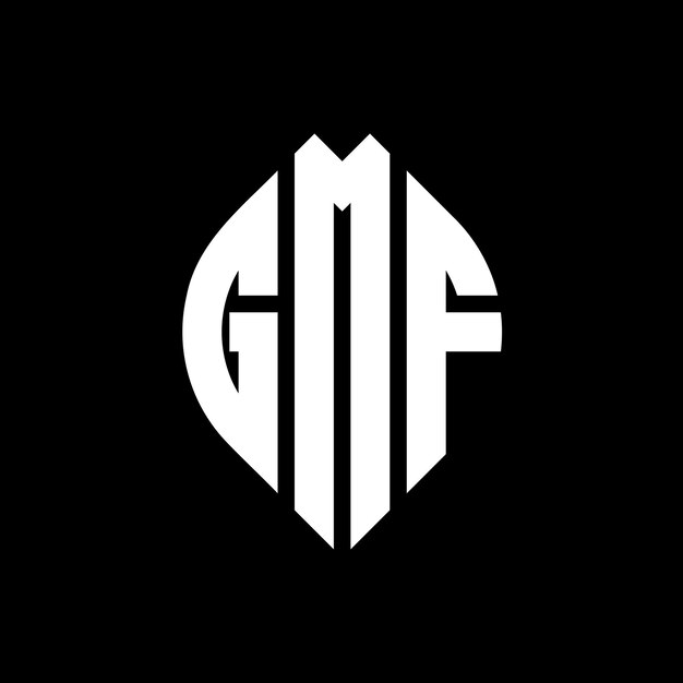 Diseño del logotipo de la letra del círculo GMF con forma de círculo y elipse Letras de la elipse GMF con estilo tipográfico Las tres iniciales forman un logotipo del círculo GMOF Emblema del círculo Monograma Abstracto Letra Marca Vector