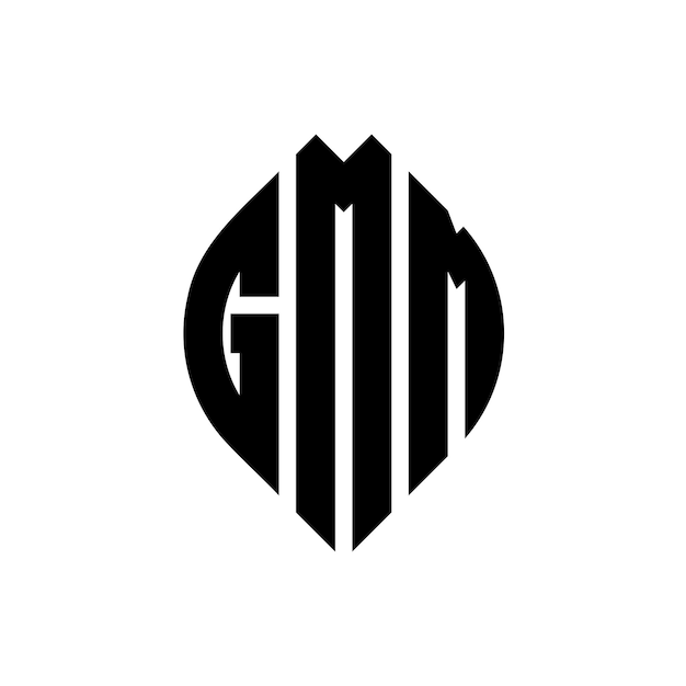 Diseño del logotipo de la letra del círculo GMM con forma de círculo y elipse Letras de la elipse GMM con estilo tipográfico Las tres iniciales forman un logotipo del círculo GMO Emblema del círculo Monograma Abstracto Letra Marca Vector