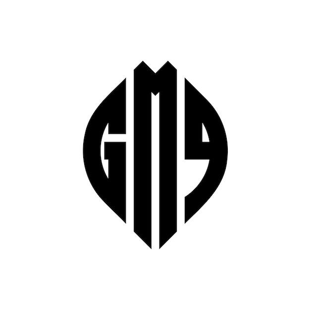 Diseño del logotipo de la letra del círculo GMQ con forma de círculo y elipse Letras de la elipse GMQ con estilo tipográfico Las tres iniciales forman un logotipo del círculo CMQ Círculo Emblema Monograma Abstracto Letra Marca Vector