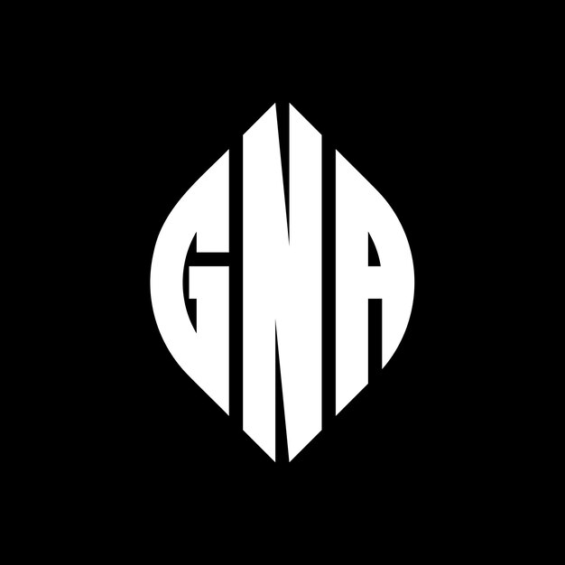 Diseño del logotipo de la letra del círculo GNA con forma de círculo y elipse Letras de la elipse GNA con estilo tipográfico Las tres iniciales forman un logotipo del círculo Emblema del círculo Abstracto Monograma Letra Marca Vector