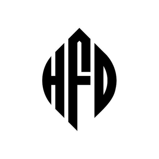 Vector diseño del logotipo de la letra del círculo hfd con forma de círculo y elipse letras de la elipse hfd con estilo tipográfico las tres iniciales forman un logotipo de circulo hfd emblema del círculo monograma abstracto letra marca vector