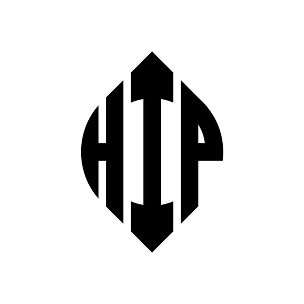 El diseño del logotipo de la letra del círculo HIP con forma de círculo y elipse HIP letras elípticas con estilo tipográfico Las tres iniciales forman un logotipo del círcolo HIP Círculo Emblema Monograma Abstracto Carta Marca Vector