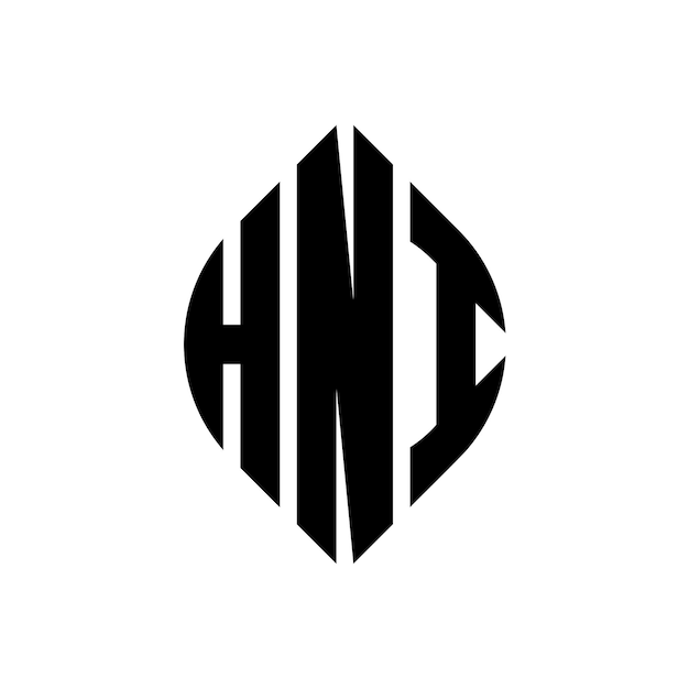 El diseño del logotipo de la letra del círculo HNI con forma de círculo y elipse HNI letras de elipse con estilo tipográfico Las tres iniciales forman un logotipo del círcolo HNI Círculo Emblema Monograma Abstracto Carta Marca Vector