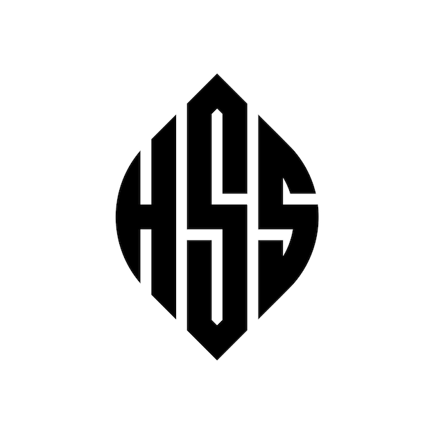 Diseño del logotipo de la letra del círculo HSS con forma de círculo y elipse Letras de la elipse HSS con estilo tipográfico Las tres iniciales forman un logotipo del círculo Emblem HSS Círculo Monograma Abstracto Letra Marca Vector