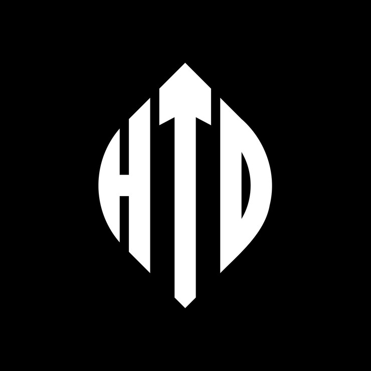 Vector diseño del logotipo de la letra del círculo htd con forma de círculo y elipse letras de la elipse htd con estilo tipográfico las tres iniciales forman un logotipo del círculo