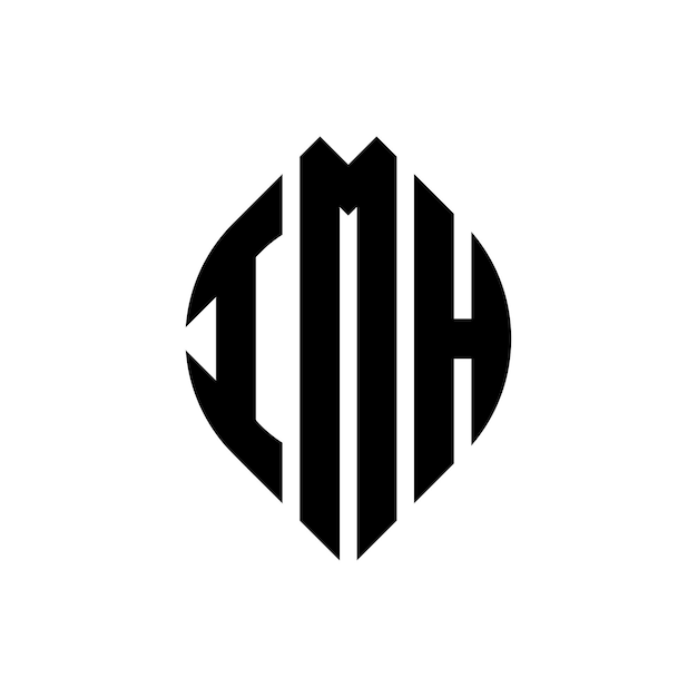 Diseño del logotipo de la letra del círculo IMH con forma de círculo y elipse IMH letras de elipse con estilo tipográfico Las tres iniciales forman un logotipo del círculoIMH emblema del círculo Monograma abstracto letra marca vector