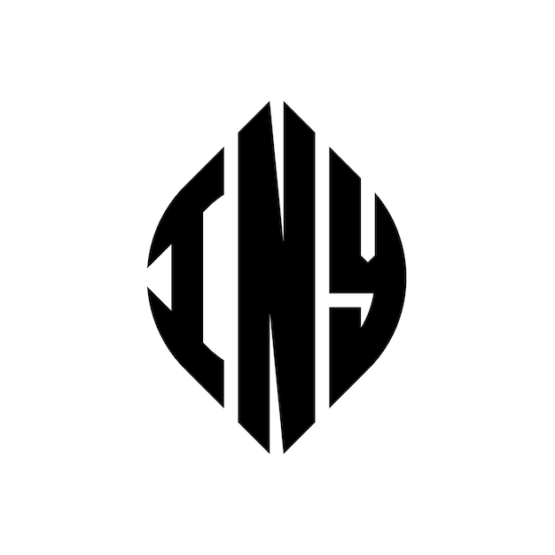 Diseño del logotipo de la letra del círculo INY con forma de círculo y elipse INY letras de elipse con estilo tipográfico Las tres iniciales forman un logotipo del círculoINY Emblema del círculo Abstracto Monograma Letra Marca Vector