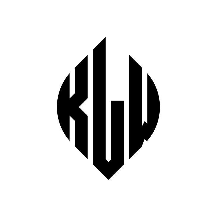 Vector diseño del logotipo de la letra del círculo klw con forma de círculo y elipse letras de la elipse klw con estilo tipográfico las tres iniciales forman un logotipo del círculo clw círculo emblema monograma abstracto letra marca vector