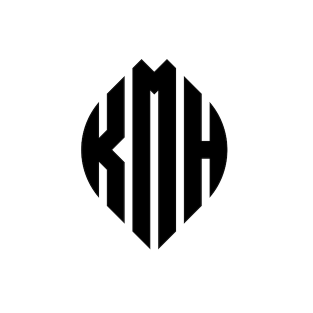 Diseño del logotipo de la letra del círculo KMH con forma de círculo y elipse Letras de la elipse KMH con estilo tipográfico Las tres iniciales forman un logotipo del círculo