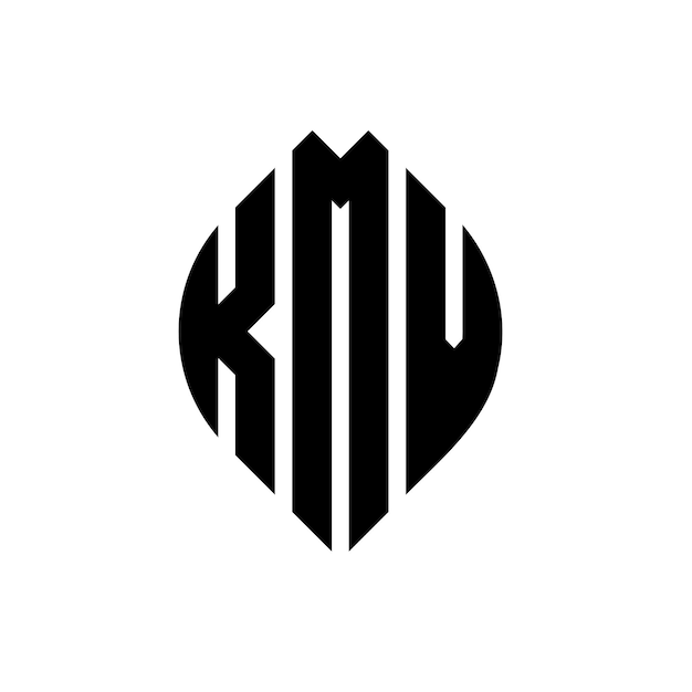 Diseño del logotipo de la letra del círculo KMV con forma de círculo y elipse Letras de la elipse KMV con estilo tipográfico Las tres iniciales forman un logotipo del círculo