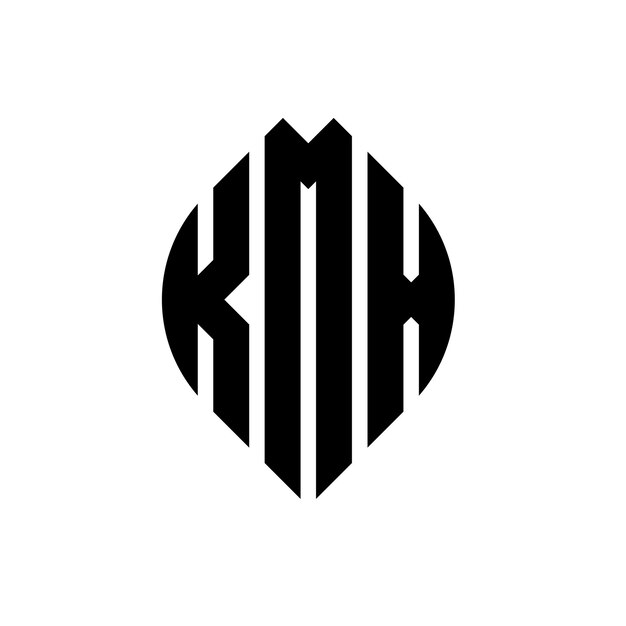 Diseño del logotipo de la letra del círculo KMX con forma de círculo y elipse Letras de la elipse KMX con estilo tipográfico Las tres iniciales forman un logotipo del círculo