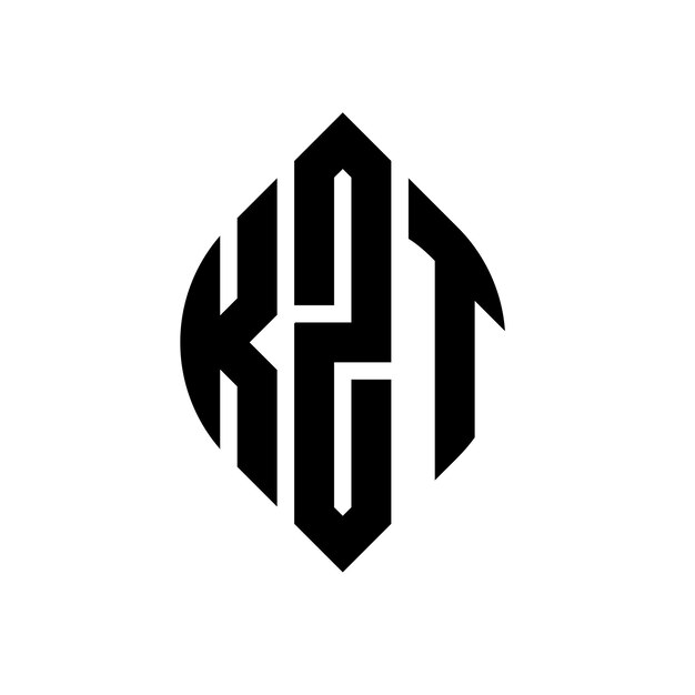 Diseño del logotipo de la letra del círculo KZT con forma de círculo y elipse Letras de la elipse KZt con estilo tipográfico Las tres iniciales forman un logotipo del círculo El emblema del círculo Abstracto Monograma Letra Marca Vector