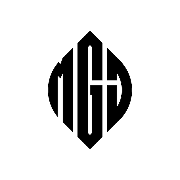 Diseño del logotipo de la letra del círculo MGJ con forma de círculo y elipse Letras de la elipse MGJ con estilo tipográfico Las tres iniciales forman un logotipo del círculo