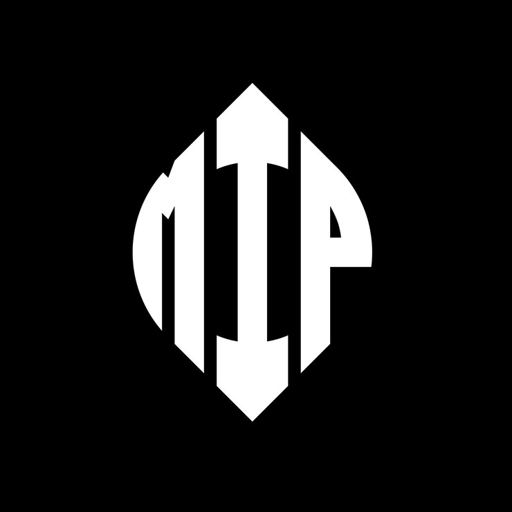 Vector el diseño del logotipo de la letra del círculo mip con forma de círculo y elipse mip letras elípticas con estilo tipográfico las tres iniciales forman un logotipo del círcolo mip emblema del círculo abstracto monograma letra marca vector