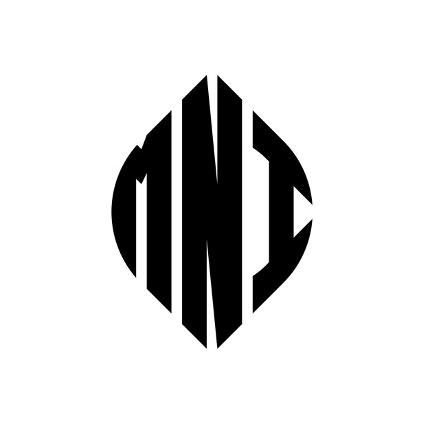 Diseño del logotipo de la letra del círculo MNI con forma de círculo y elipse Letras elípticas MNI con estilo tipográfico Las tres iniciales forman un logotipo del círculo Emblema circular MNI Monograma Abstracto Letra Marca Vector