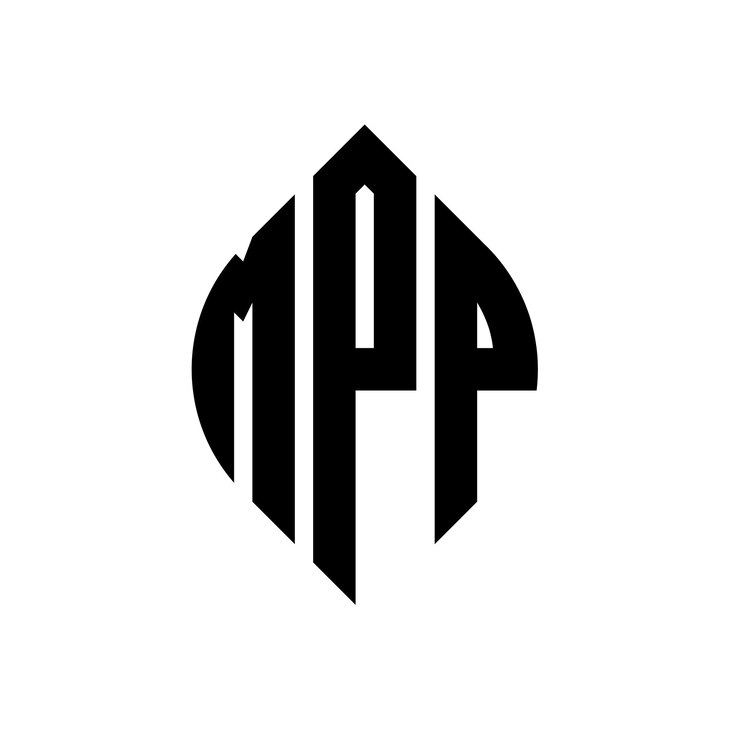 Vector diseño del logotipo de la letra del círculo mpp con forma de círculo y elipse