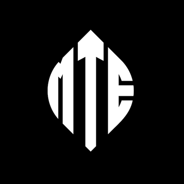 Diseño del logotipo de la letra del círculo MTE con forma de círculo y elipse Letras de la elipse MTE con estilo tipográfico Las tres iniciales forman un logotipo del círculo Emblem MTE Círculo Monograma Abstracto Letra Marca Vector