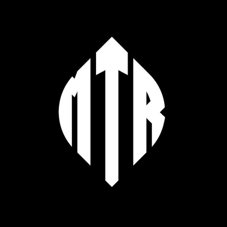 Vector diseño del logotipo de la letra del círculo mtr con forma de círculo y elipse letras de la elipse mtr con estilo tipográfico las tres iniciales forman un logotipo del círculo emblema del círculo abstracto monograma letra marca vector