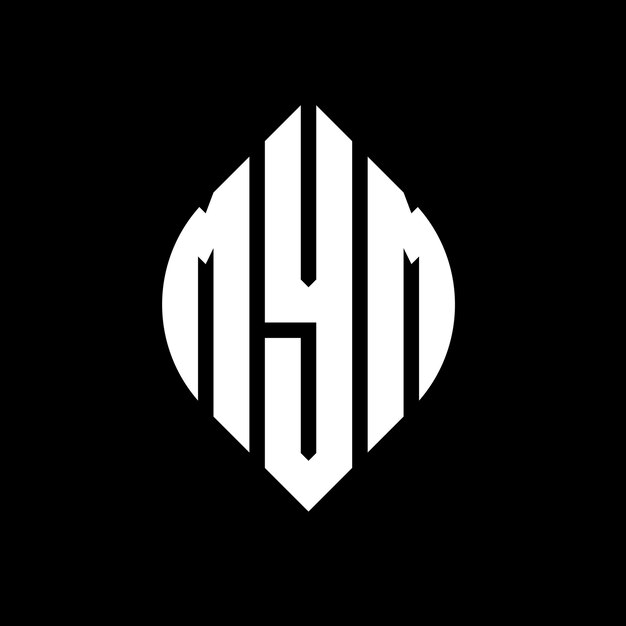 Diseño del logotipo de la letra del círculo MYM con forma de círculo y elipse Letras de la elipse MYM con estilo tipográfico Las tres iniciales forman un logotipo del círculo MYM Círculo Emblema Monograma Abstracto Letra Marca Vector
