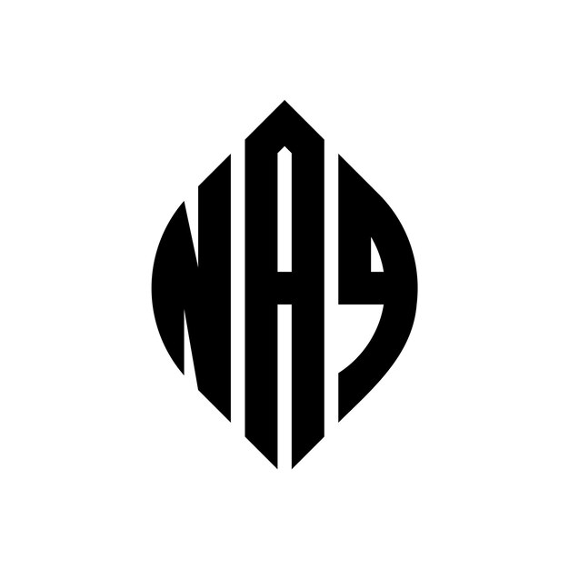 El diseño del logotipo de la letra del círculo NAQ con forma de círculo y elipse Las letras de la elipse NAQ con estilo tipográfico Las tres iniciales forman un logotipo del círculo